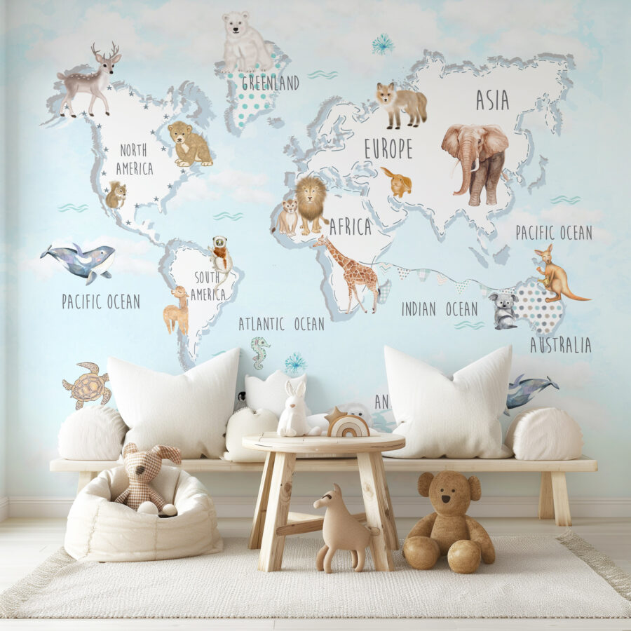 Blue Watercolor Map